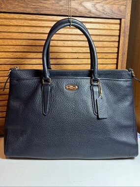 Coach Morgan satchel bag in midnight navy pebble grain leather
